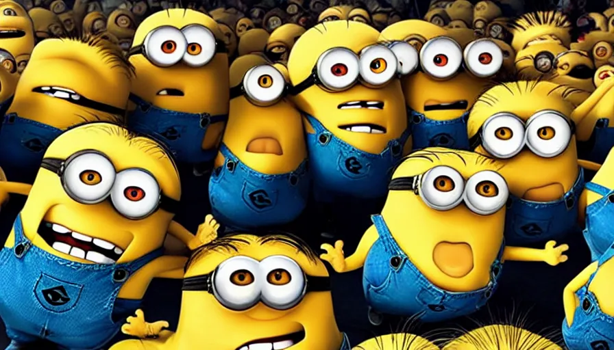 Prompt: fight!!! club!!!!, fight!!! club!!!! ((((the minions)))), movie still, directed by David fincher