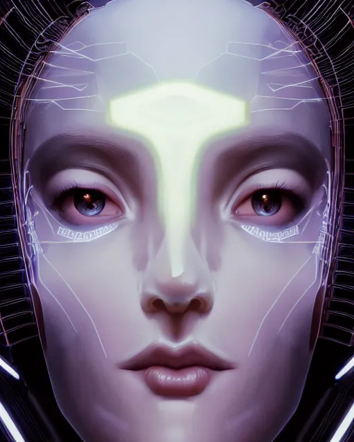 Prompt: symmetry!! centered head on, closeup portrait of a girl with thoughts floating around her, sci - fi -, cyberpunk, blade runner, glowing lights, tech, biotech, techwear!! intricate, elegant, highly detailed, digital painting, artstation, concept art, smooth, sharp focus, illustration, art by artgerm and greg rutkowski and alphonse mucha