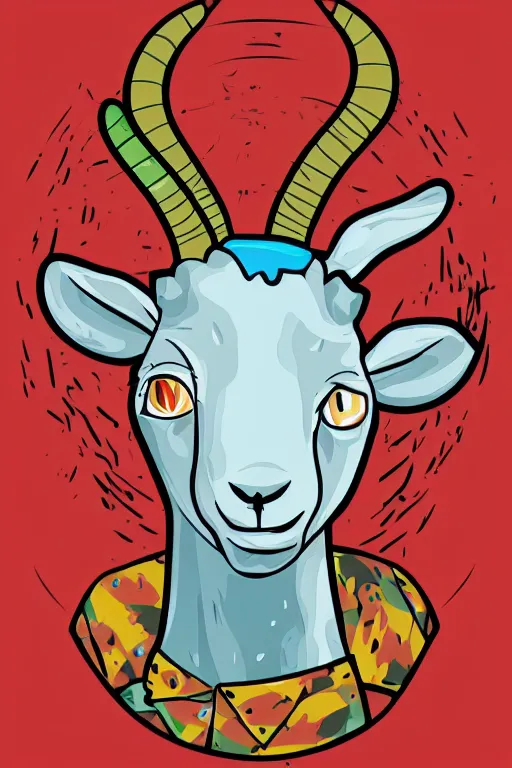 Image similar to Drug addict goat, sticker, andromorphic, colorful, illustration, highly detailed, simple, smooth and clean vector curves, no jagged lines, vector art, smooth