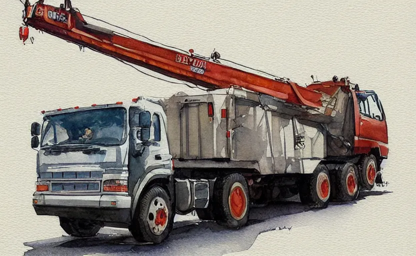 Image similar to concept art of a crane truck, pinterest, artstation trending, behance, watercolor, by coby whitmore, silver, laser light,