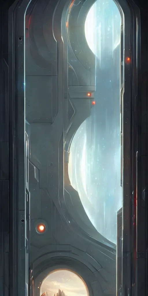 Image similar to hyper realistic art - deco sci - fi double door by jordan grimmer, darek zabrocki