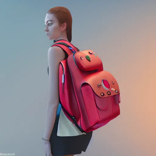 Prompt: a stylish backpack in strawberry fruit shape, digital art, artgem, octane render, artstation, hasselblad photo, 4 k resolution, fashion design, product photo