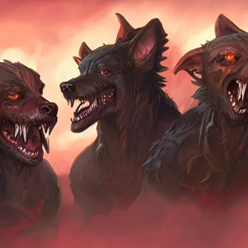 Image similar to three headed hellhound, hell background, cerberus monster, epic fantasy style, in the style of Greg Rutkowski, hearthstone artwork