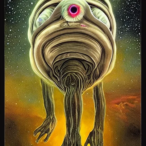 Image similar to the alien cosmic transcendent tardigrade that awaits you at the end of all of space and time, inspired by dan hillier