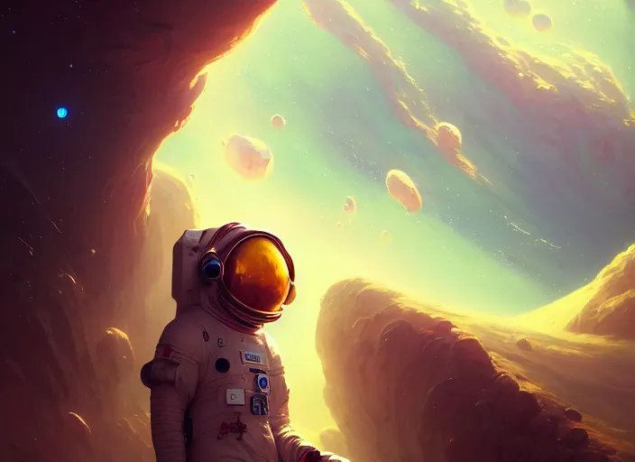 Image similar to highly detailed portrait of a spaceman, in no game no life, stephen bliss, 8 k, unreal engine, fantasy art by greg rutkowski, loish, rhads, ferdinand knab, makoto shinkai and lois van baarle, ilya kuvshinov, rossdraws, tom bagshaw, global illumination, radiant light, detailed and intricate environment