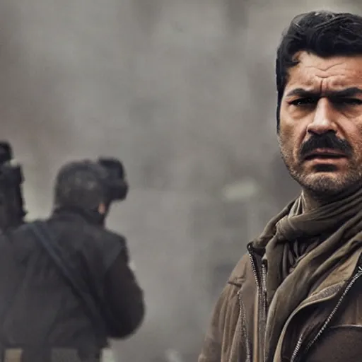 Image similar to Kurdish detective in a movie directed by Christopher Nolan, movie still frame, promotional image, imax 70 mm footage