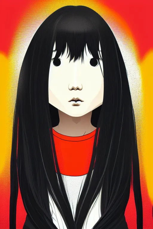 Image similar to sadako, pop art, asymmetrical, high details, digital painting, artstation trending, concept art, smooth, sharp focus, illustration, intecrate details, art by richard hamilton and mimmo rottela, pixels art by paul robertson