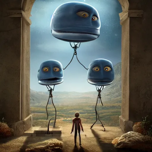 Image similar to Pixar movie about an alien invasion Ancient Athens, UFOs, portrait, intricate, 8k highly professionally detailed, HDR, CGsociety