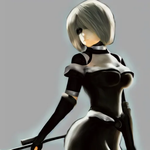 Image similar to 2B Nier Automata, painted by bob ross, trending in artstation, artstationHD, artstationHQ