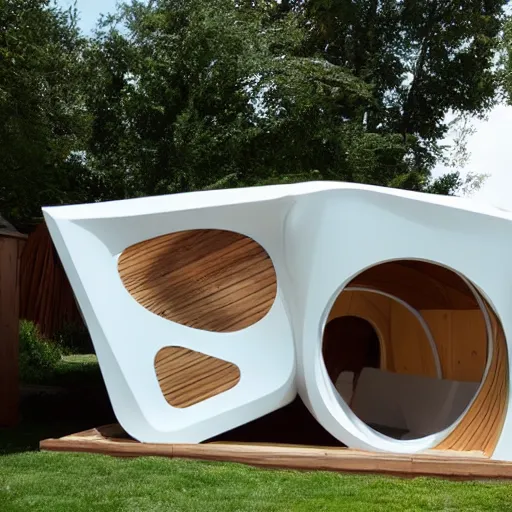 Image similar to childrens backyard playhouse designed by zaha hadid