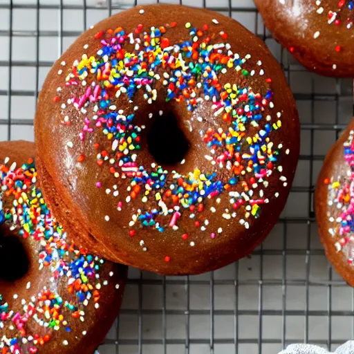 Image similar to A fairy-bread-esque, burger-infused, chocolate-layered donut, 8k