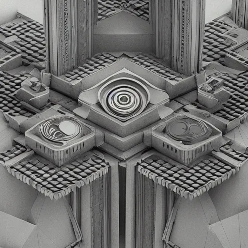 Image similar to 3 d artwork, dystopian future, intricate shapes, geometrical, symmetry, octane render