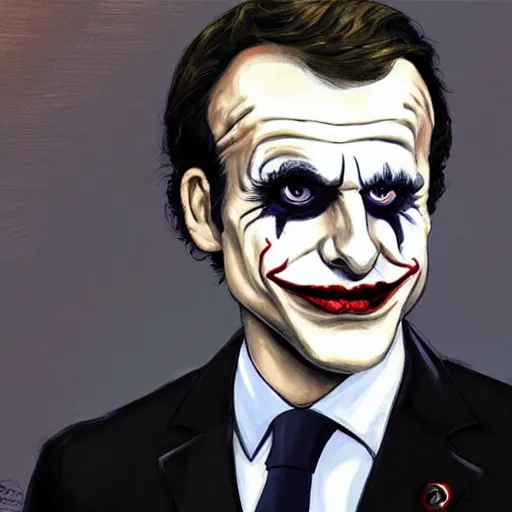 Image similar to [portrait of Macron as the Joker]