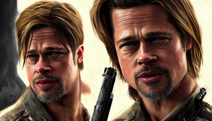 Prompt: Brad Pitt is Leon S. Kennedy, hyperdetailed, only one in the frame, artstation, cgsociety, 8k