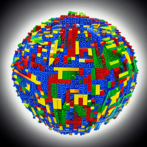 Image similar to lego set of a dyon sphere, cover illustration, lego style