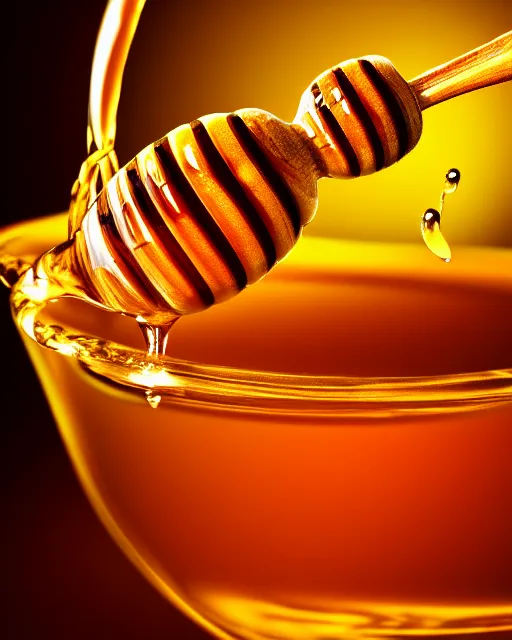 Image similar to honey dipper!!, dripping nectar from the gods, onto the planet earth!!, coating it in honey, highly detailed, dynamic shadows, 4 k, wallpaper, professional photo, caustics