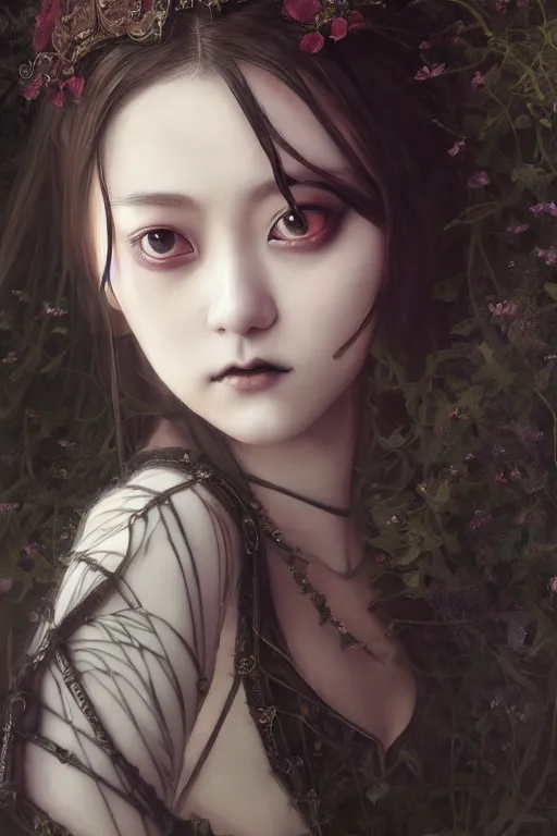 Image similar to beautiful and gothic and victorian young medieval heroine portrait like twice tzuyu+smoky eyes+front face with light flowing hair, ultradetail face, art and illustration by tian zi and craig mullins and WLOP and alphonse mucha, fantasy, intricate complexity, human structure, human anatomy, fantasy character concept, watermark, blurry, hyperrealism 8k