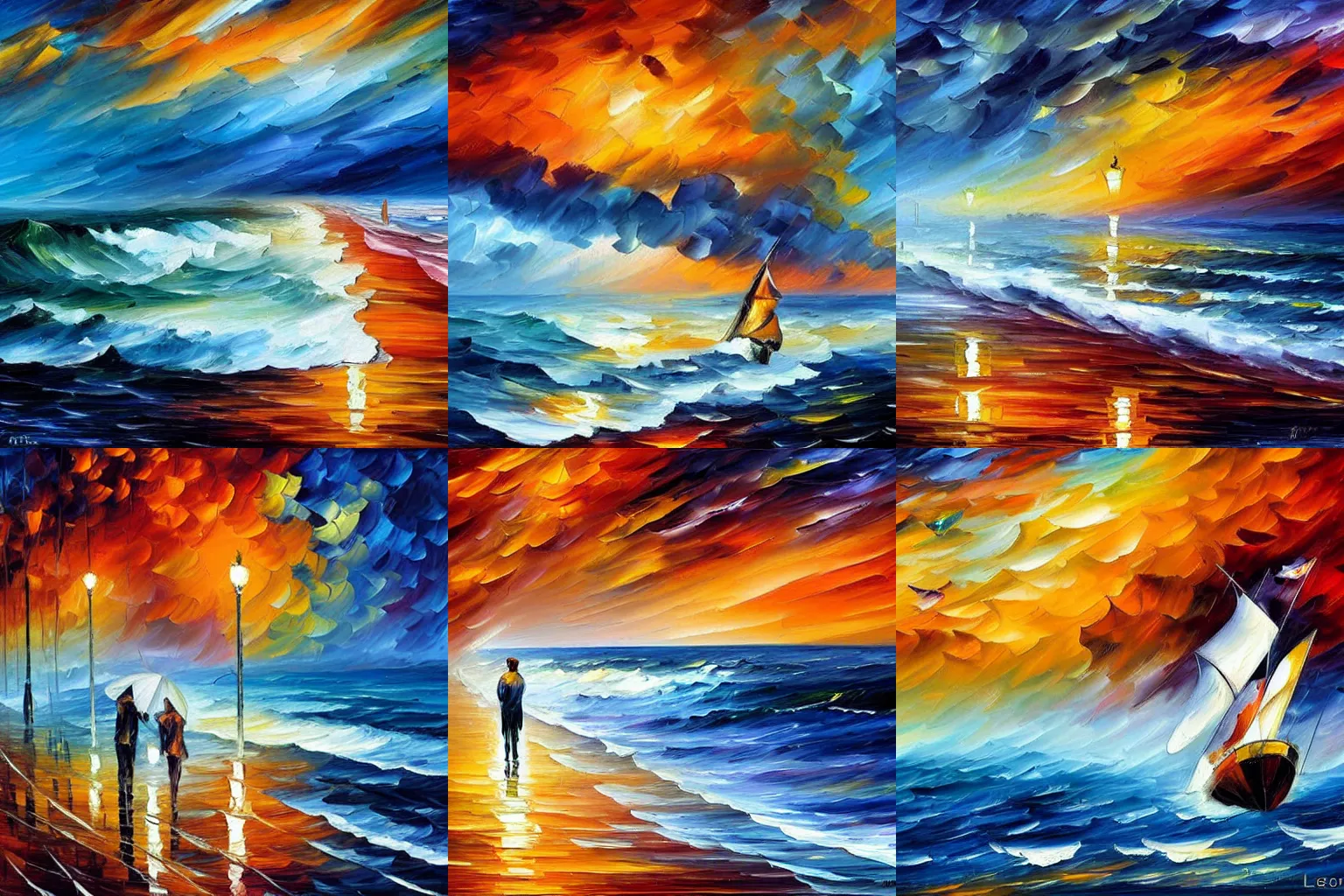 Prompt: storm on the sea, by leonid afremov.