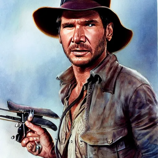 Prompt: harrison ford as indiana jones, high resolution, high quality, by jean - baptiste monge