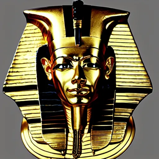 Prompt: anient, golden egyptian pharaoh death mask of walter white, in the style of king tut