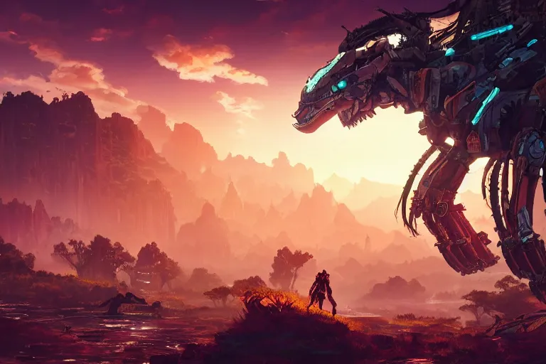 Image similar to bristleback machine mecanical creature robot of horizon forbidden west horizon zero dawn radiating a glowing aura global illumination ray tracing hdr fanart arstation by ian pesty and alena aenami artworks in 4 k