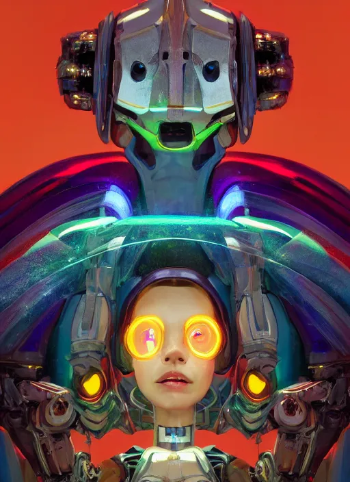 Image similar to an anthropomorphic beautiful mecha female wizard portrait holding a staff wearing colourful robe, fine art, award winning, intricate, elegant, sharp focus, octane render, hyperrealistic, cinematic lighting, highly detailed, digital painting, 8 k concept art, art by jamie hewlett and z. w. gu, masterpiece, trending on artstation, 8 k