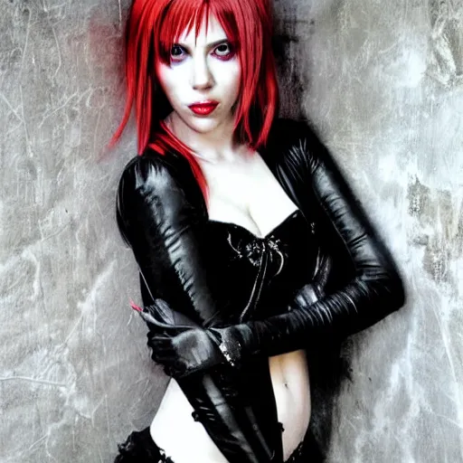 Image similar to scarlett johansson modeling as misa amane from death note, professional photograph