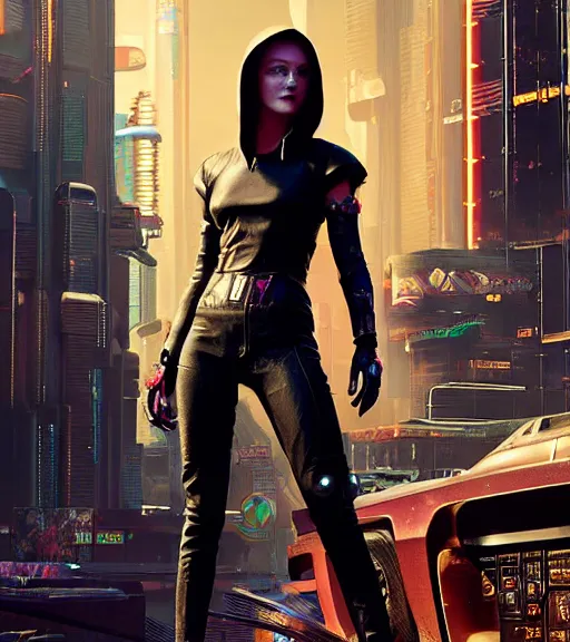 Prompt: cyberpunk 2 0 7 7, an anthromorphoic banana character that has the face of emma stone - mage portrait, clothed in hooded, metal - plated battle armor atmospheric lighting painted intricate volumetric lighting, beautiful, sharp focus, ultra detailed by leesha hannigan, ross tran, thierry doizon, kai carpenter, ignacio fernandez rios