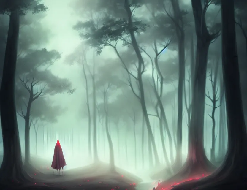 Image similar to a demonic figure coming out of the woods. lots of fog, by nashimanga, anime illustration, anime key visual, beautiful anime - style digital painting by wlop, amazing wallpaper