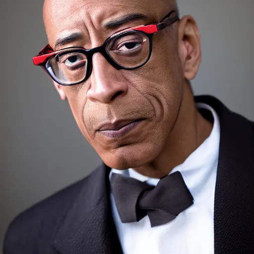 Image similar to gus fring with half his face mechanized and replaced with robotic parts