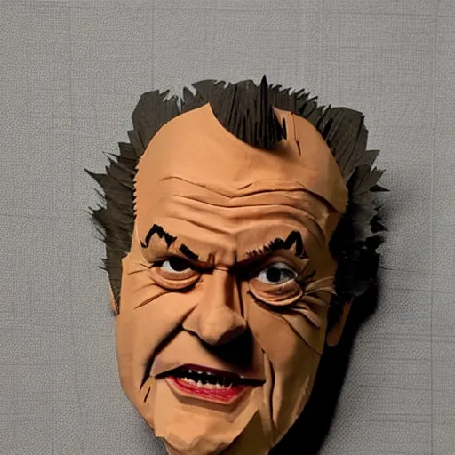 Image similar to a cut paper sculpture of jack nicholson in one flew over the cuckoo's nest