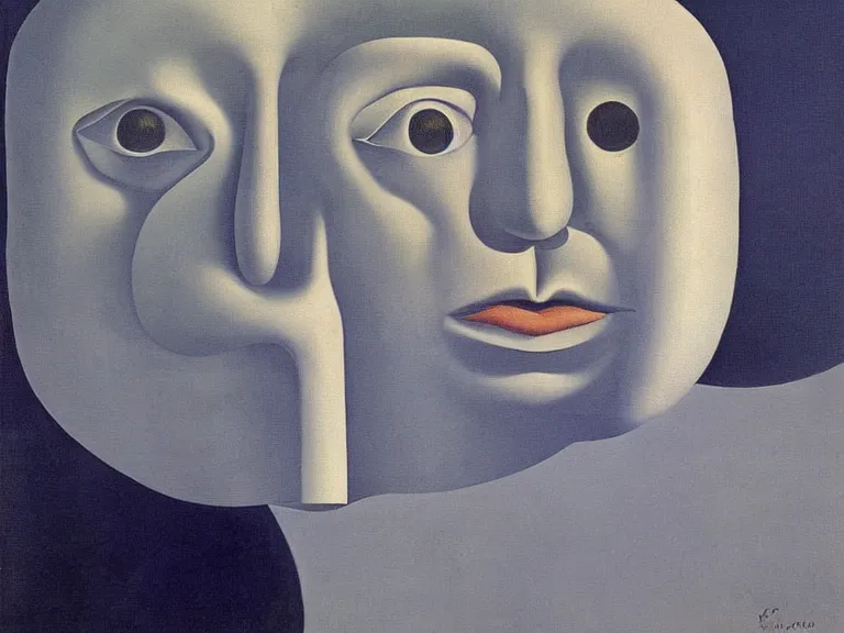 Image similar to mask, painting by rene magritte, high detail, high resolution