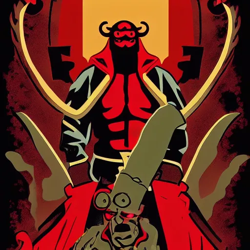 Image similar to A Hellboy movie poster in the style of Alfonse Mucha