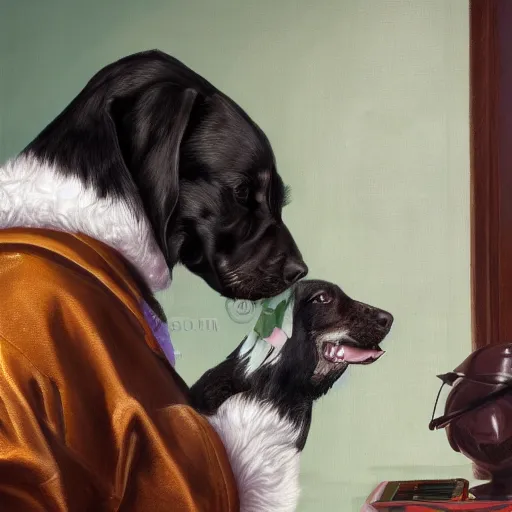 Image similar to A dog snooping the rapper Snoop Dogg, rococo painting, smooth, sharp focus,, pixiv, ultra highly detailed