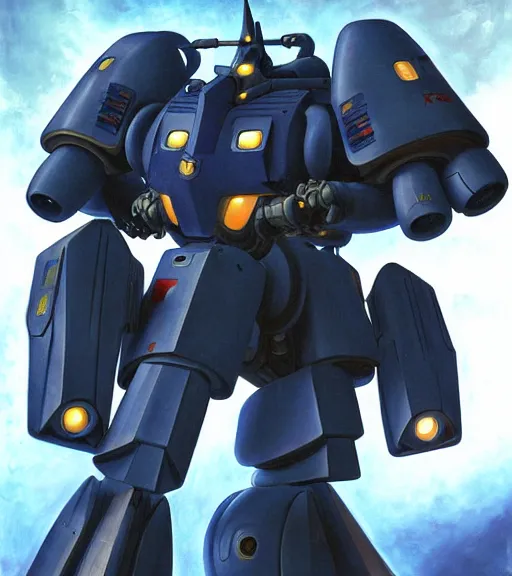 Image similar to scifi painting of gouf mobile suit by dariusz zawadzki, kenneth blom, mental alchemy, james jean, pablo amaringo, naudline pierre, contemporary art, totalitarian