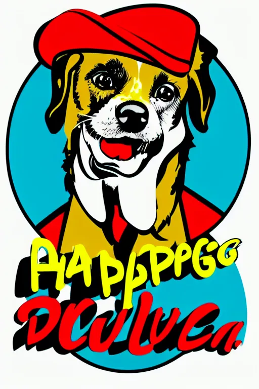 Prompt: happy dog, 7 6 retro futurist illustration art by butcher billy, sticker, colorful, illustration, highly detailed, simple, smooth and clean vector curves, no jagged lines, vector art, smooth andy warhol style