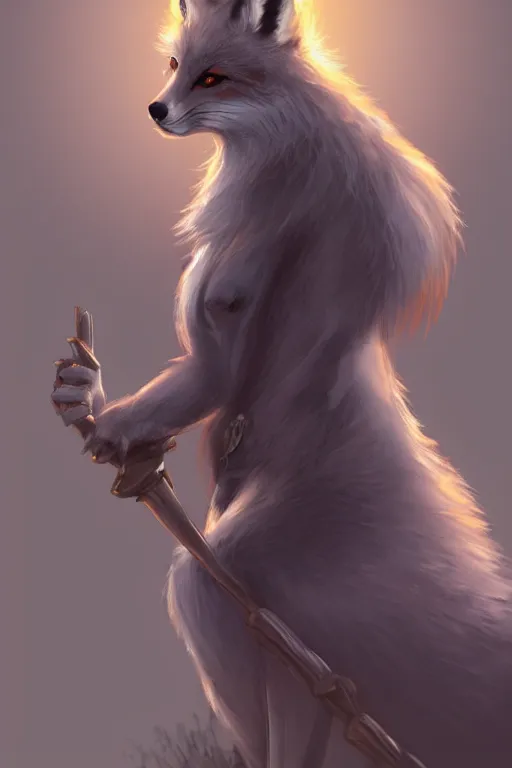 Image similar to an anthropomorphic medieval fox with a fluffy tail, backlighting, trending on artstation, digital art, furry art, trending on furaffinity, fantasy art, by kawacy