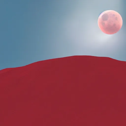 Image similar to hill made of giant red faces, crimson ocean, lunar eclipse, lightning, red color, hyper realistic