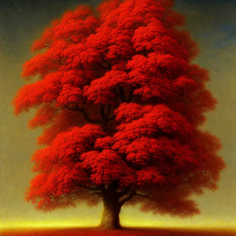 Prompt: a beautiful digital painting of a tree! of immense size, with branches! reaching the sky, by odd nerdrum and gu hongzhong. 8 k high resolution. highly detailed. 8 k resolution. vivid color hues, autumn, red leaves