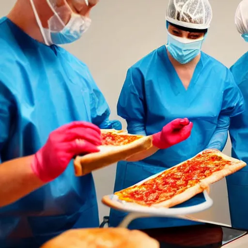 Image similar to surgeons operating on a slice of pizza