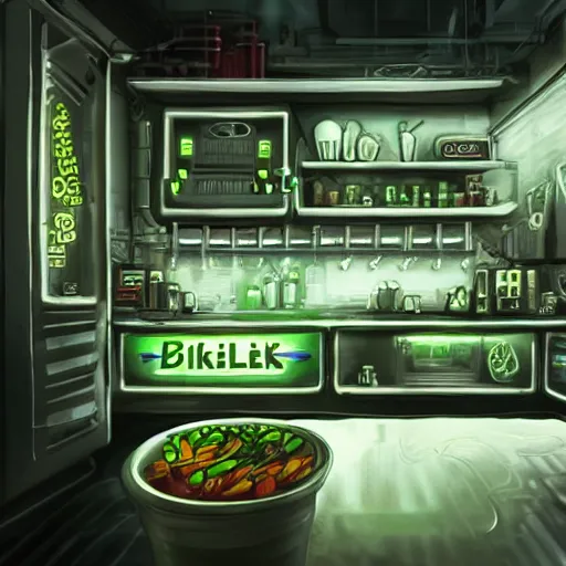 Prompt: realistic pickles in a cyberpunk kitchen