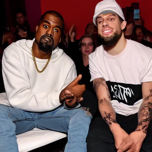 Image similar to Kanye west in a bed with Pete Davidson