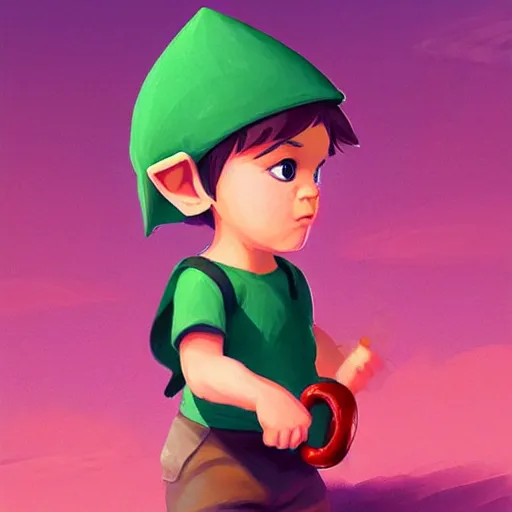 Image similar to cute little boy character inspired in little hood red and link from legend of zelda, digital artwork made by lois van barlee and rhads