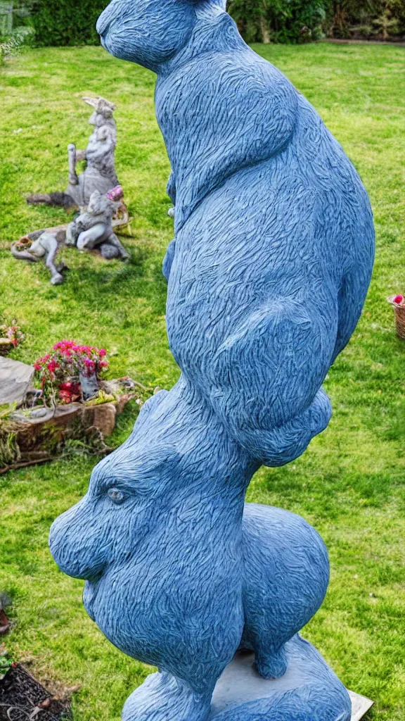 Prompt: a detailed huge rabbit statue beside a big blue persian pot by rafael