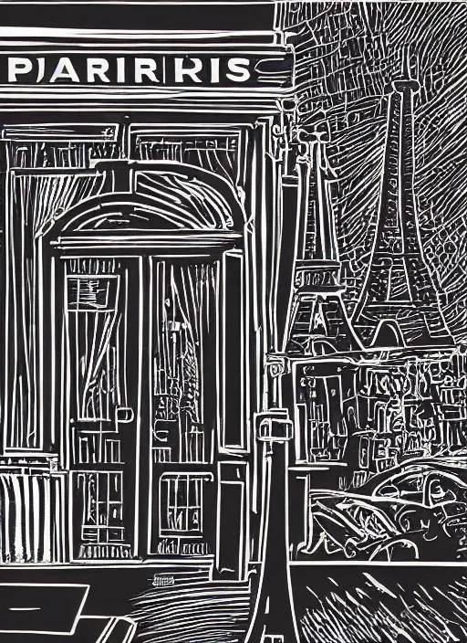 Prompt: portrait of paris, smooth, linocut illustration by tim foley