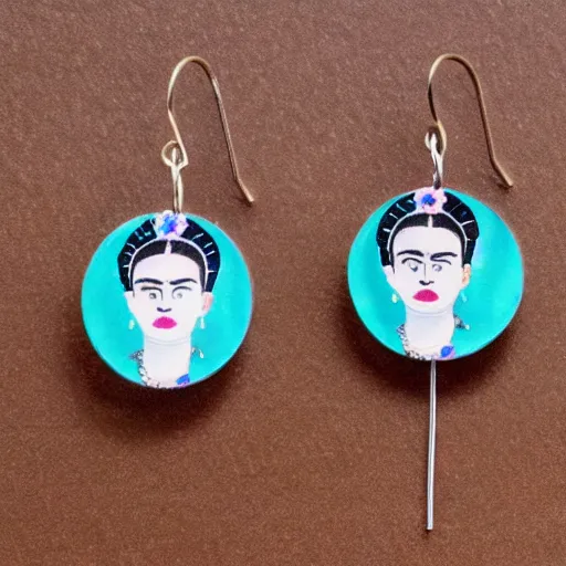 Prompt: earrings with the shape of Frida Kahlo