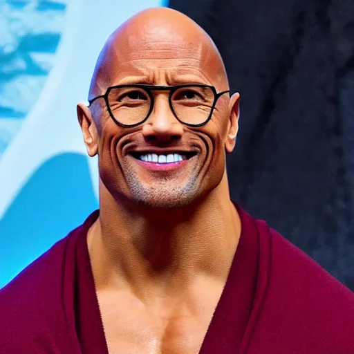 Prompt: dwayne johnson as harry potter character, wearing a wizard robe, full body shot, highly - detailed, sharp focus, award - winning