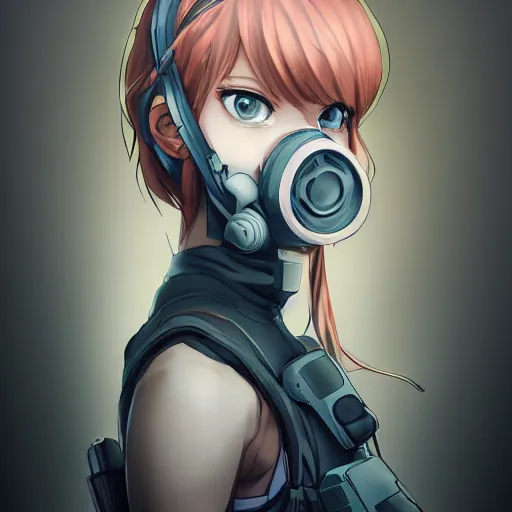 Image similar to medium shot portrait of a girl wearing a gas mask, drawn by WLOP, by Avetetsuya Studios, attractive character, colored sketch anime manga panel, trending on Artstation