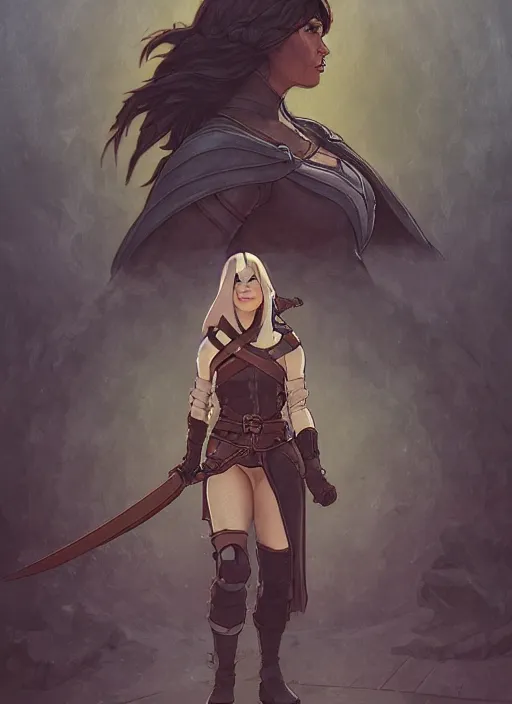 Image similar to strong female rogue in leather armor and cloak, path traced, in the style of cyboerunk, highly detailed, high quality, digital painting, by studio ghibli and alphonse mucha, leesha hannigan, makoto shinkai, disney