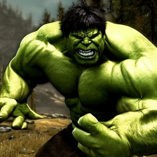 Image similar to the incredible hulk in skyrim